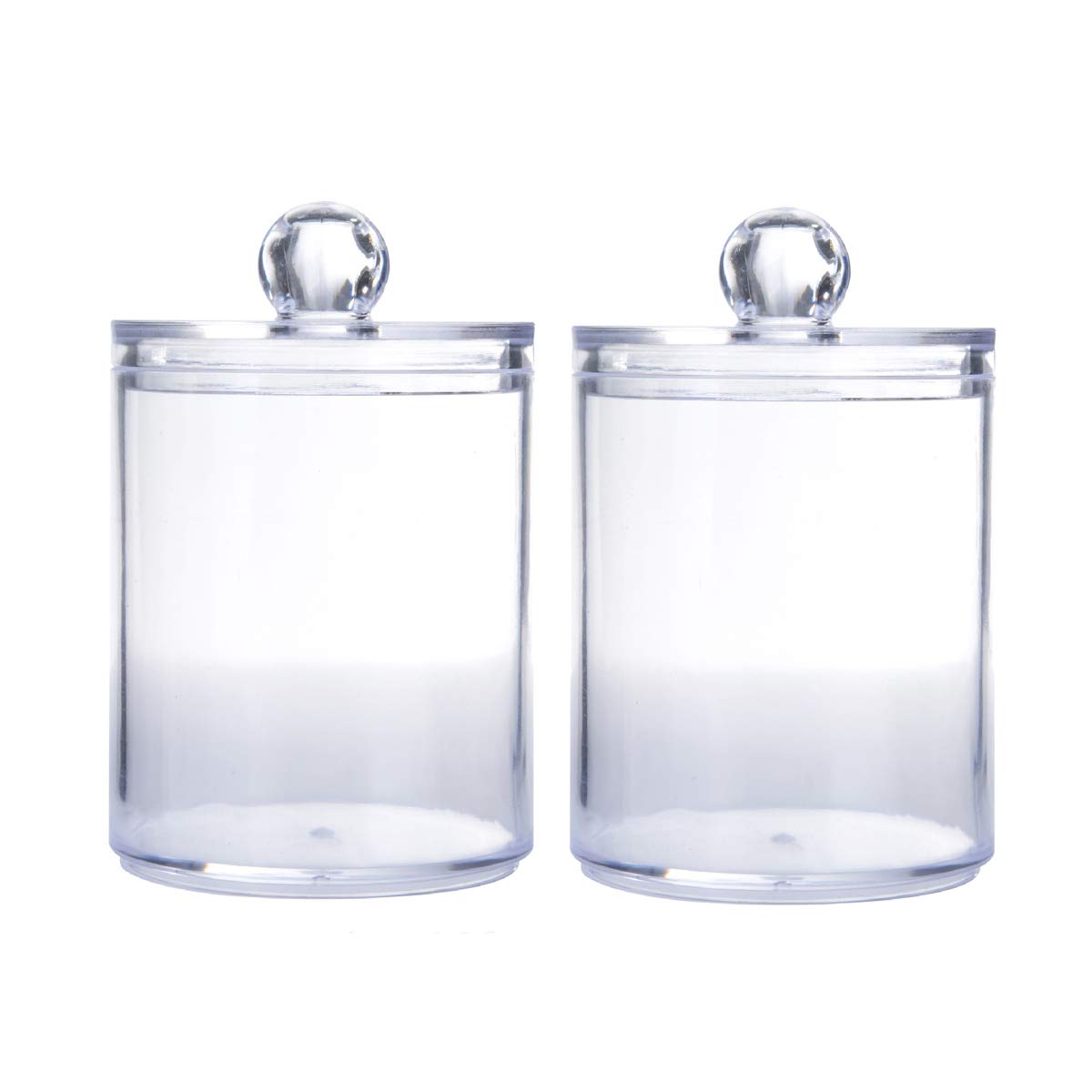2Pc Clear Round Cotton Swab Dispenser Holder Makeup Cotton Swab Storage Box Case Organizer Container For Qtips, Toothpicks, Cott