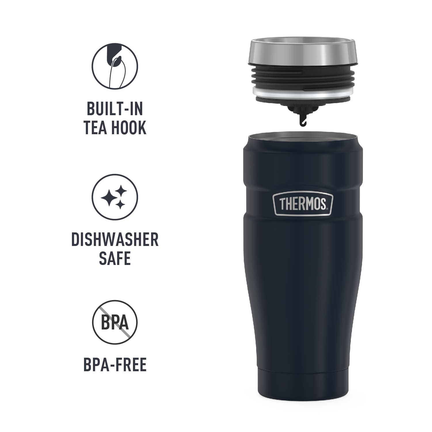 Thermos Stainless King Vacuum-Insulated Travel Tumbler, 16 Ounce, Midnight Blue