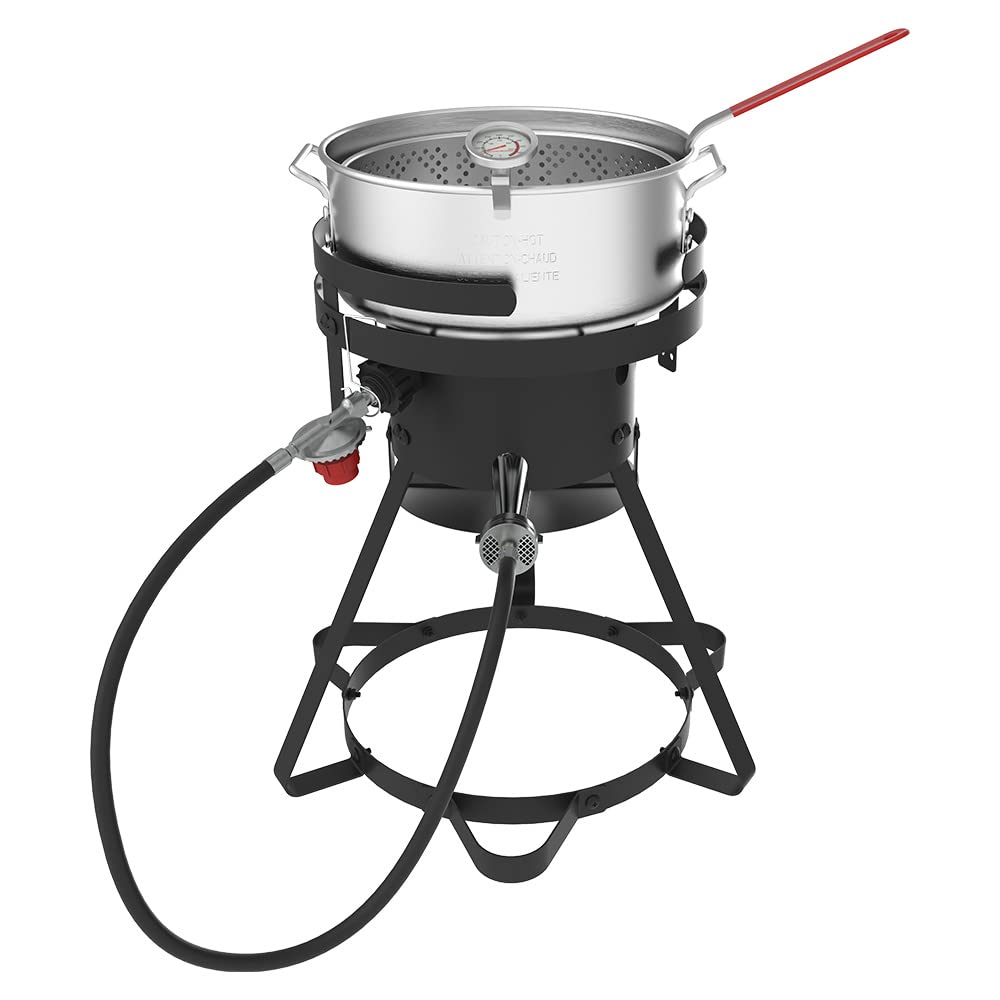 Nexgrill Propane Deep Fryer with 10Qt Aluminum Crawfish Boiler Pot & Strainer Basket for Turkey, Seafood, and More, 58,000 BTU T