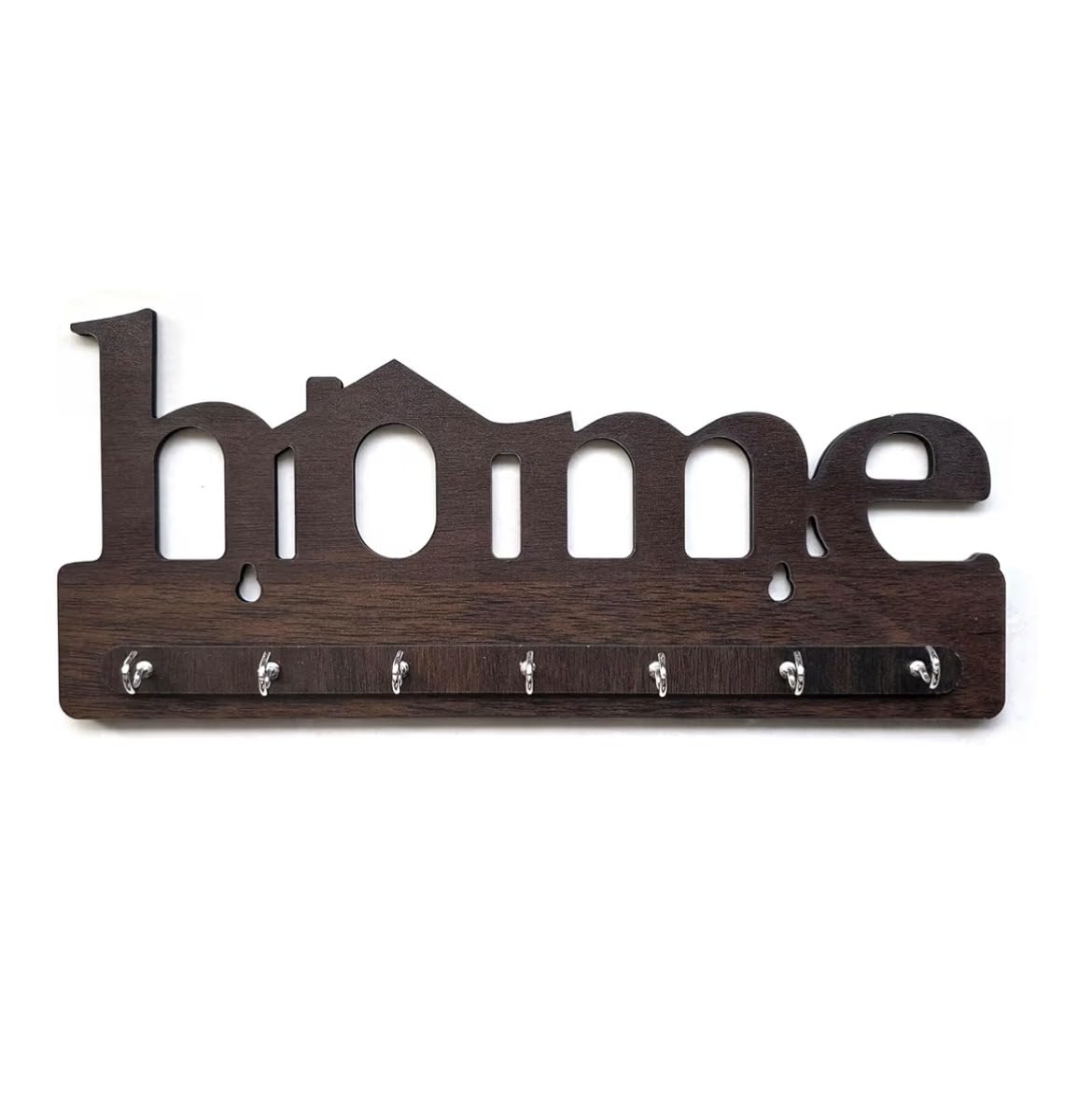 NISHOMES Wooden WallMounted Key Holder, Dark Brown, Home Design with 7 Metal Hooks for Entryway