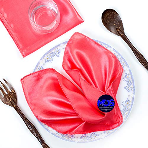 Mds Pack Of 25 Wedding Satin 12''X 12'' Square Dinner Napkin Or Handkerchief For Wedding Banquet Decoration - Coral