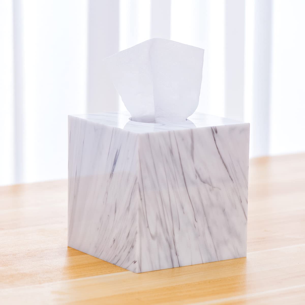 My Space Organizers Square Marble Tissue Box Holder for Bathroom and Living Room Decor, Model TBC - S - A - M