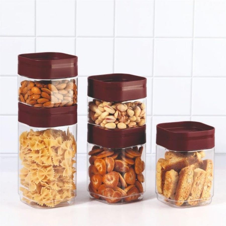 Cello Modustack Square Storage Containers Set Of 3, (300 Ml X 3), Grey | Food Grade, Stackable, See Through Pet Kitchen Organize