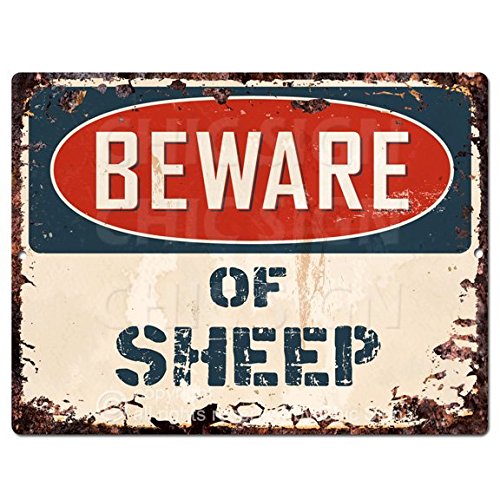 Beware of Sheep Chic Sign Vintage Retro Rustic 9x12 Metal Plate Store Home Room Wall Decoration