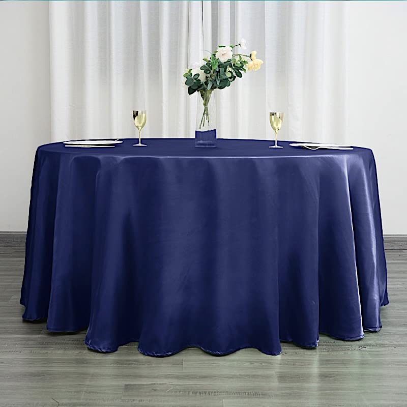 Balsacircle 120 Inch Navy Blue Satin Round Tablecloth Table Cover Linens For Wedding Table Cloth Party Reception Events Kitchen