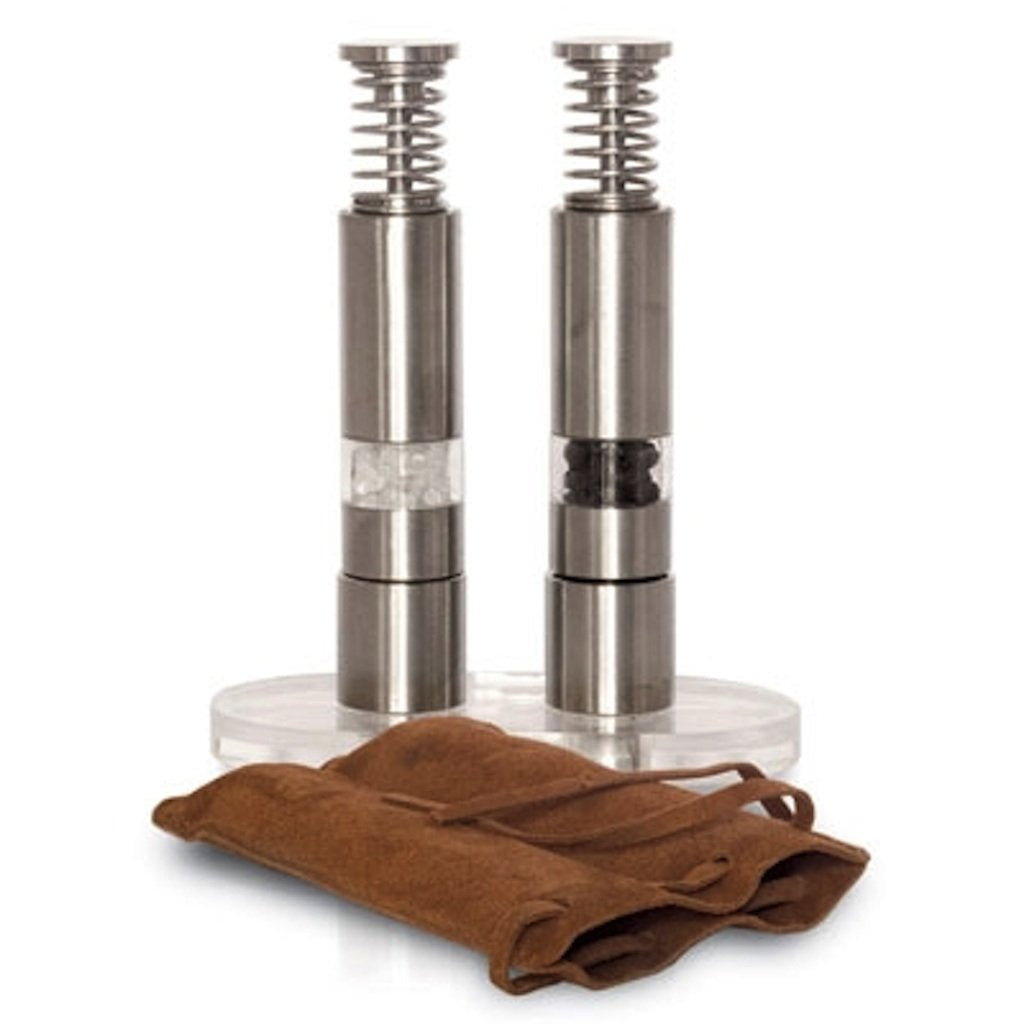 Travel Salt And Pepper Grinder Set, Grind Gourmet Original Pump & Grind Travel Gadgets, Spice Grinder, Pepper Mill, Small Salt P