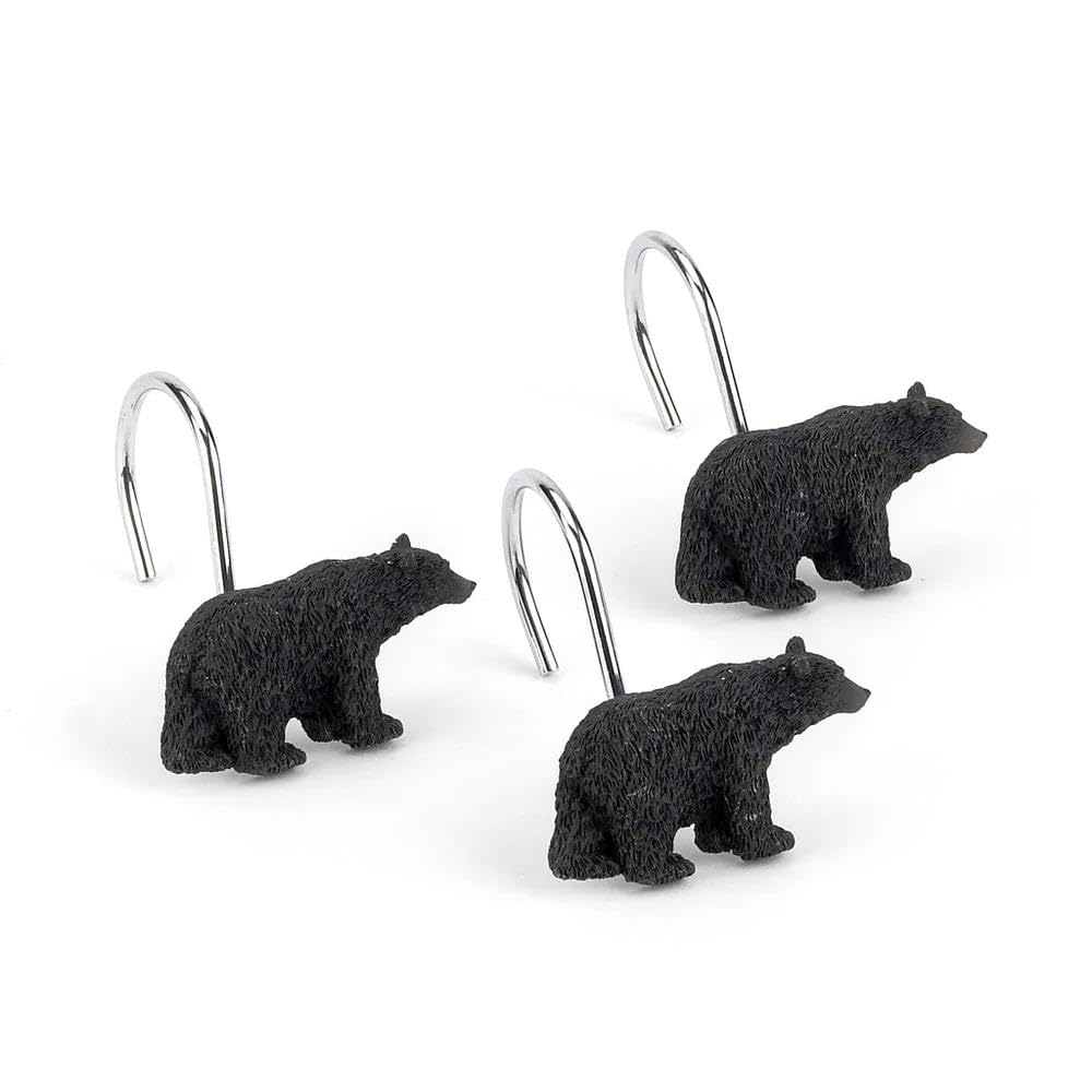 Avanti Linens- Shower Hooks, Animal Design Bathroom Decor, Set Of 12 (Black Bear Lodge Collection)