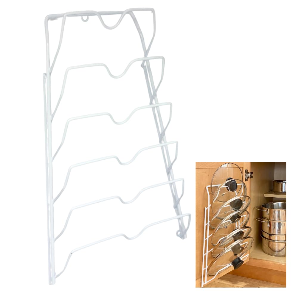Evelots 6 Pot Lid Organizer for Cabinet Door or Pantry Wall - Closet Door Pots and Pans Lids Holder - Glass or Metal Pan Covers 