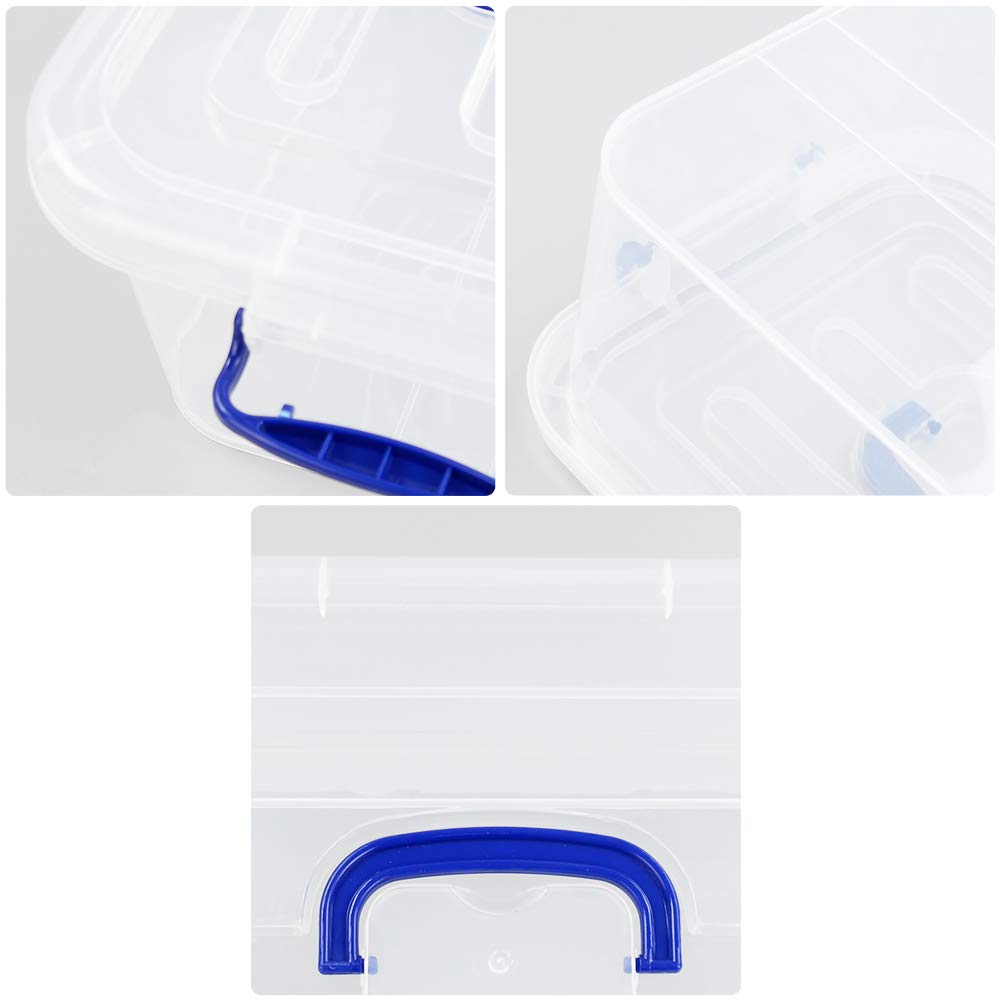 Easymanie 8 Quart Clear Bins With Navy Blue Handle, Plastic Storage Boxes, 2 Packs