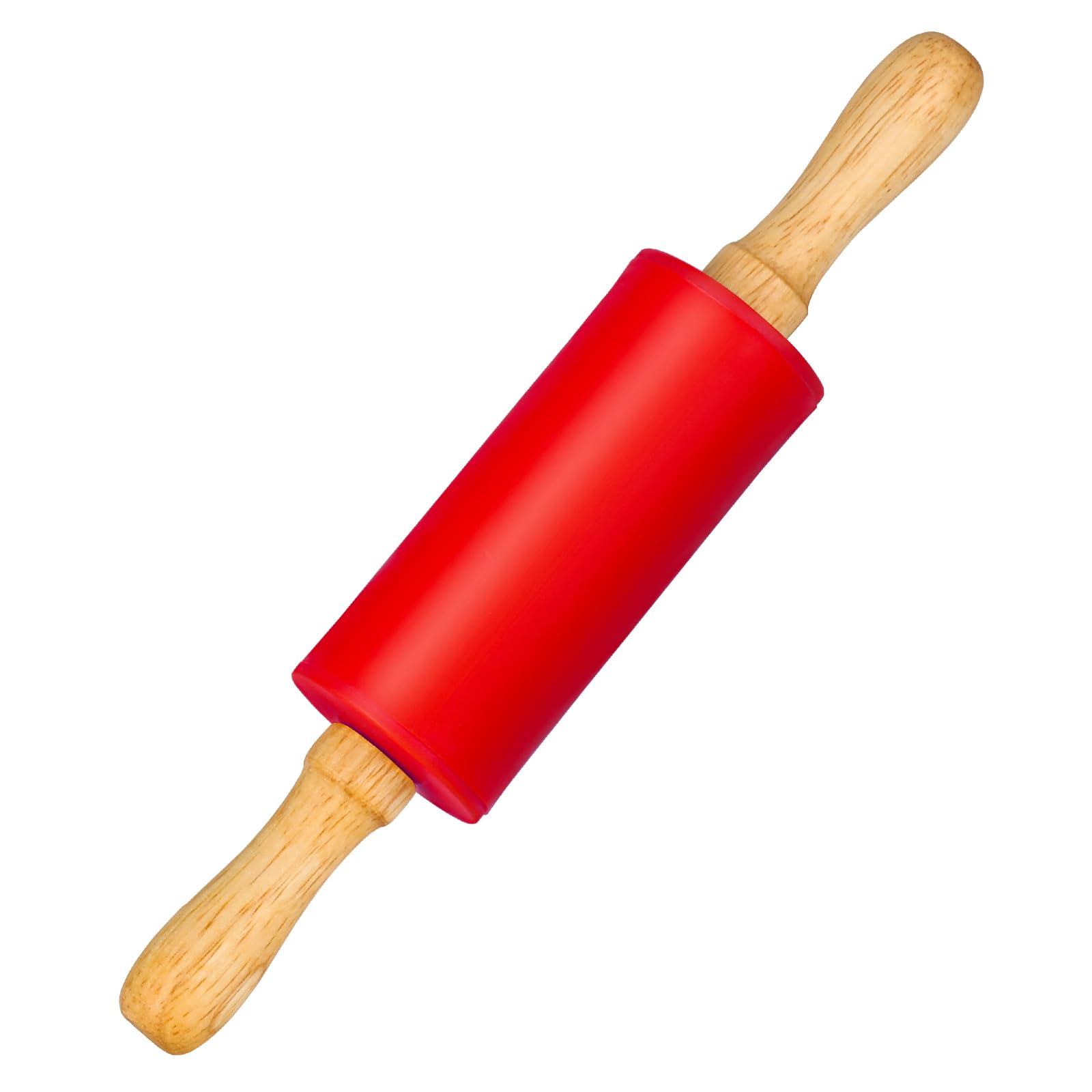 Honglida Mini Silicone Rolling Pin for Kids, Non-stick Surface Wood Handle, 9 Inch 1 Pack Red