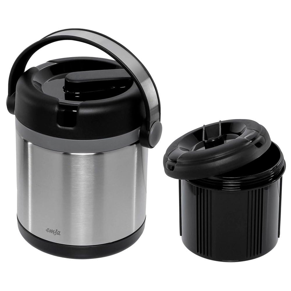 Emsa Mobility Insulated Flask for Hot and Cold Food, Black/Grey, 1.2 L