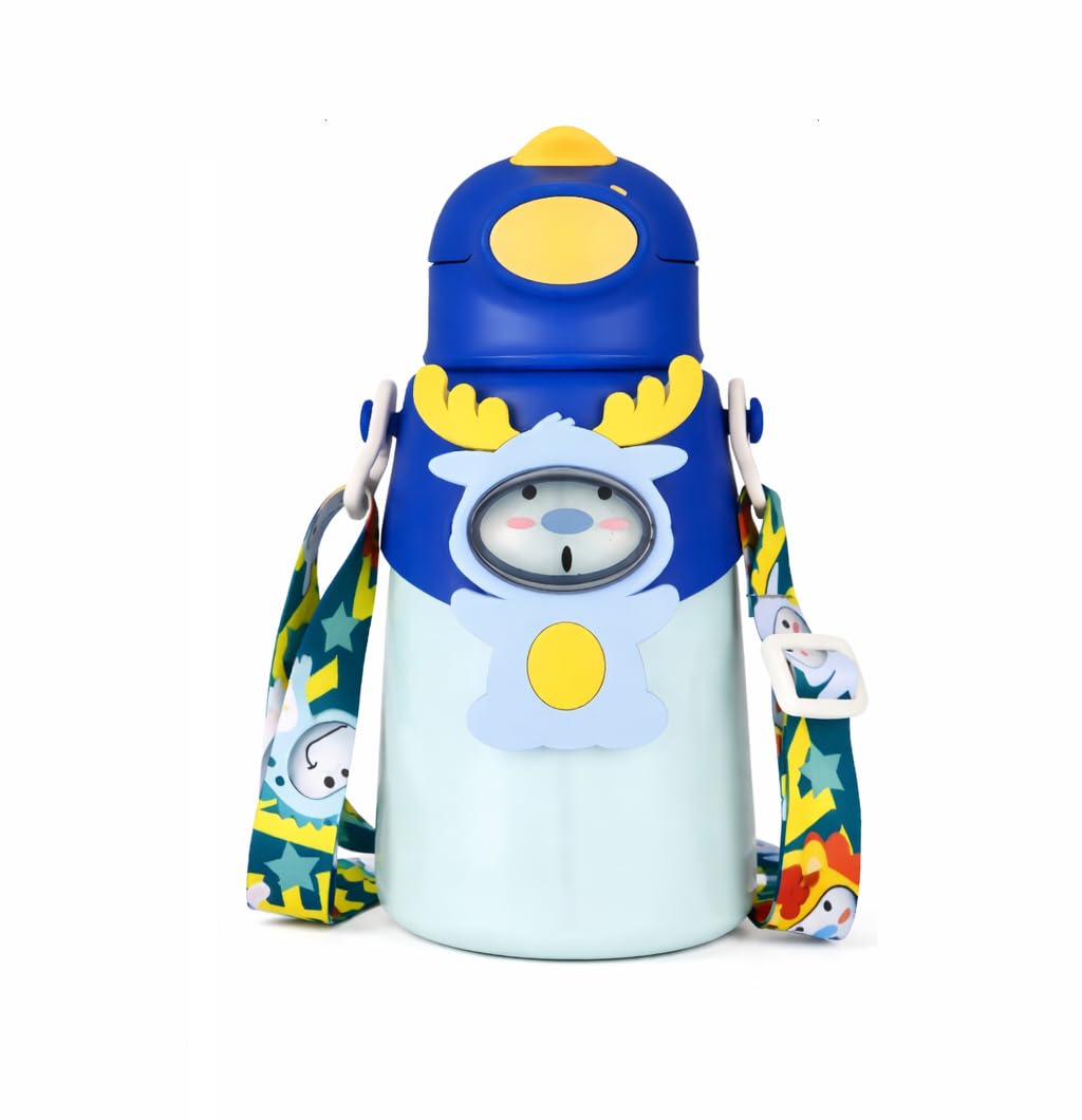 Jollyora 2In1 Kids Stainless Steel Insulated Water Bottle With Straw & Cup Lid  550Ml,Sipper Flask, Leak Resistant School Tra