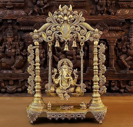 Mvs Madh Ventures Brass Ganesh Bhagwan Jhula Idol Ganesha Swing Ganpati Bappa Jhoola Murti For Home House Warming Mandir Office 