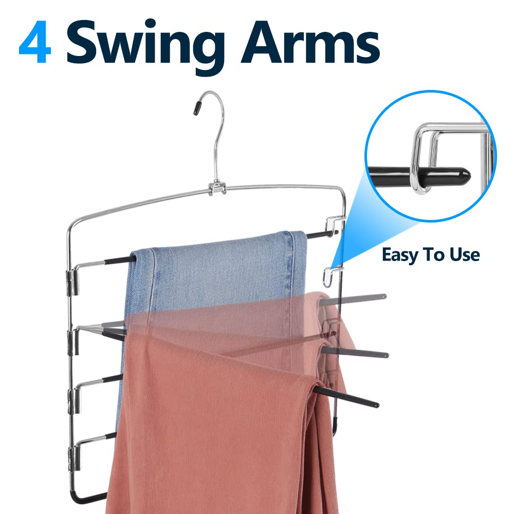 Pants Hangers 6 Pieces,5 Tier Closet Organizers And Storage Clothes Hangers,Hangers Space Saving With Swing Arm,Multiple Metal H