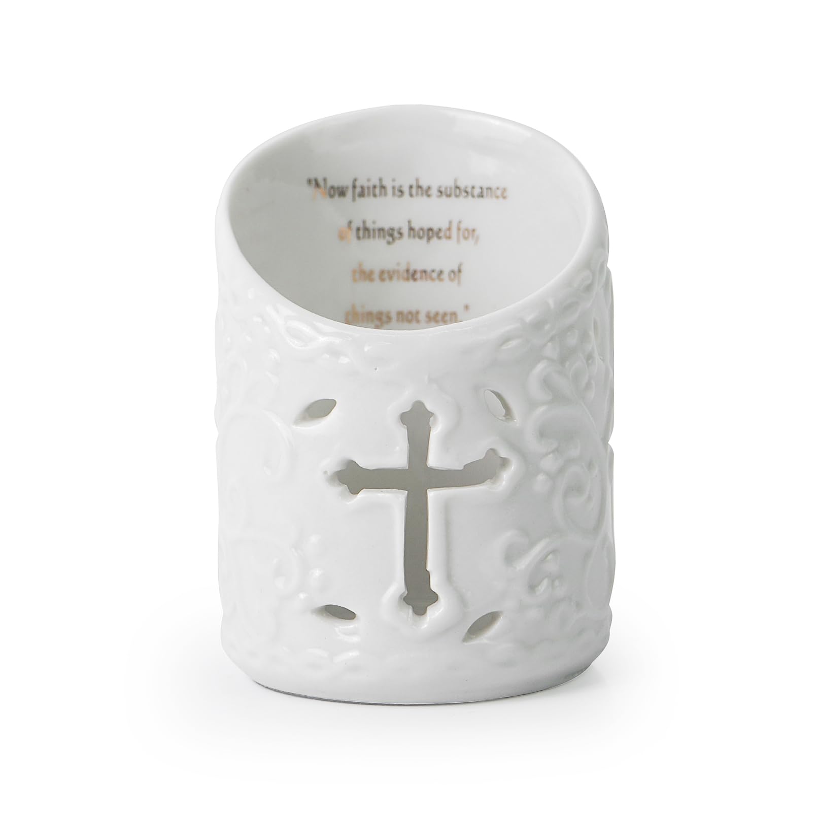 DreamsEden Candle Holder Ceramic Christian Cross Tea Light Holder with Bible Verse Tealight Cup Votive Candle Holder for Wedding