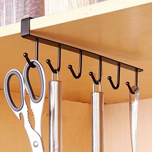Scholazs Multifunctional Door Organiser /6 Hook Hanger Under Shelf Coffee Mug Cup Holder Rack Organizer Stand For Kitchen Counte