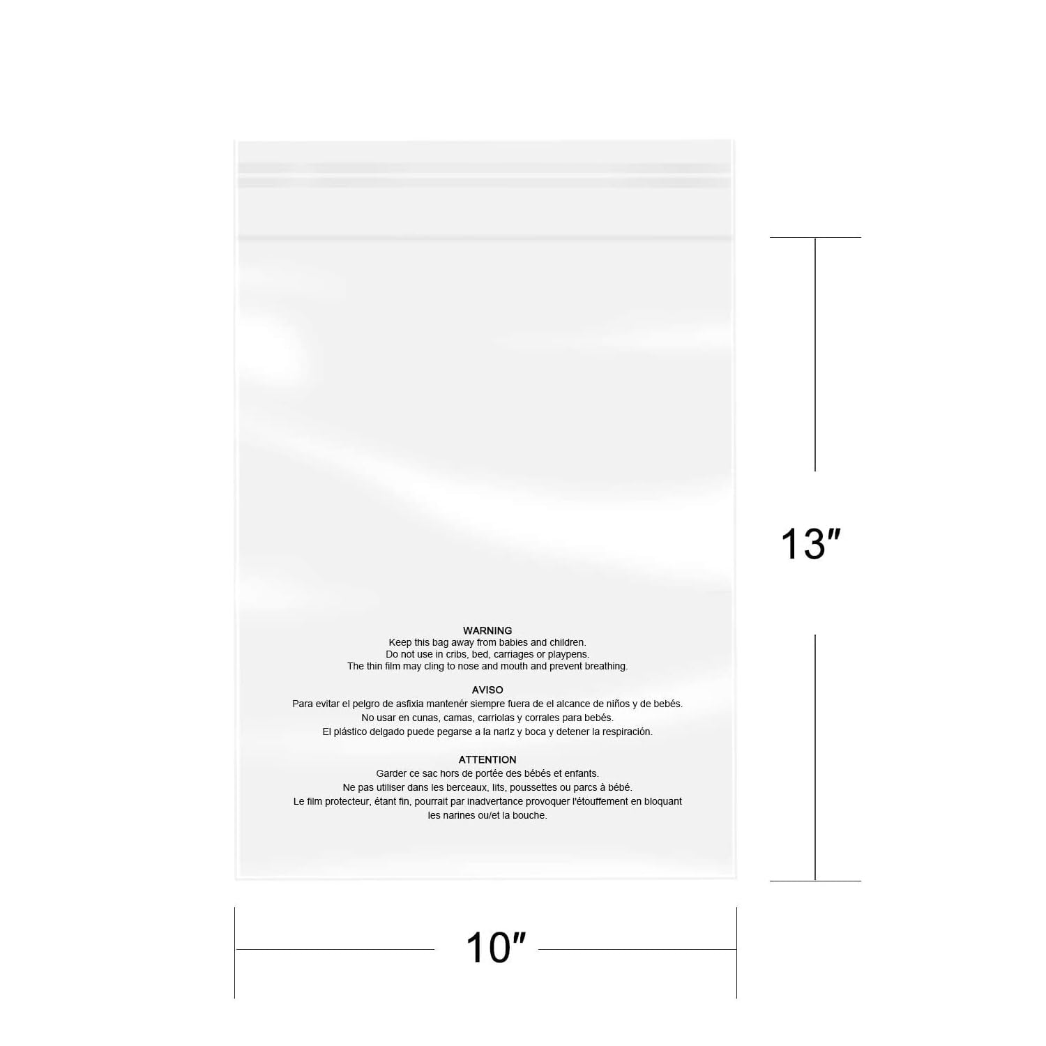 200 Count - 10 X 13, Self Seal 16 Mil Clear Plastic Poly Bags With Suffocation Warning For Prints, Photos, Documents, Clothing,