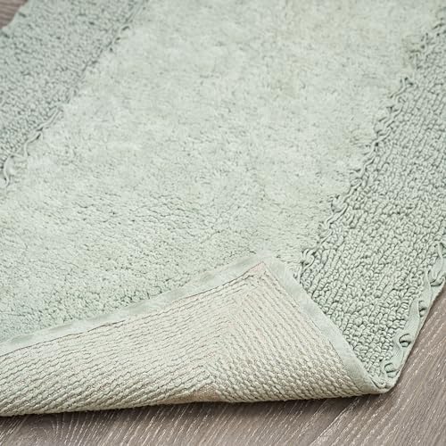 Laura Ashley Ruffle Border 100% Cotton Bath Rug Set, Sage Green, 17'' X 24''/ 20'' X 32''