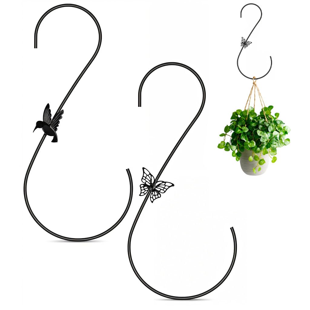 Zibuyu 2Pcs Metal Plant Hanger, 12In Wall Hanging Metal S Hooks For Indoor Plants, Bird Feeder, Planter Pots & Ceiling Decoratio