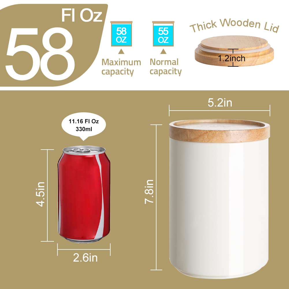 Sweejar Kitchen Canisters Ceramic Food Storage Jar, Stackable Containers With Airtight Seal Wooden Lid For Serving Coffee Bean,