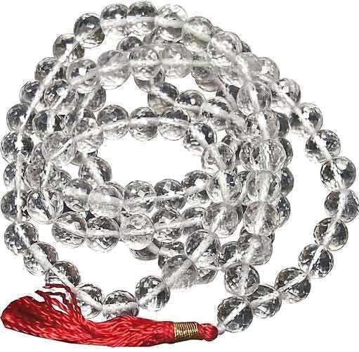aldomin Natural Energize Clear Quartz (Sphatik) 108 Bead Healing Crystal Rosary,Necklace, Mala (Bead Size 6 MM)