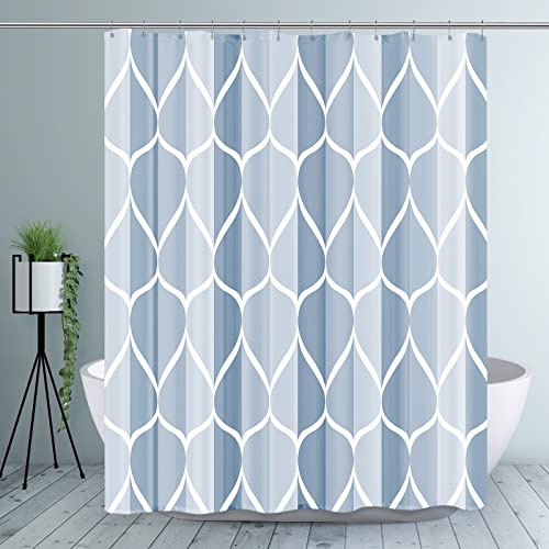 Gelbchu Dark Blue Geometric Shower Curtain, Waterproof Design And Polyester, Quick-Drying, Weighted Hem, Blue Fabric Shower Curt