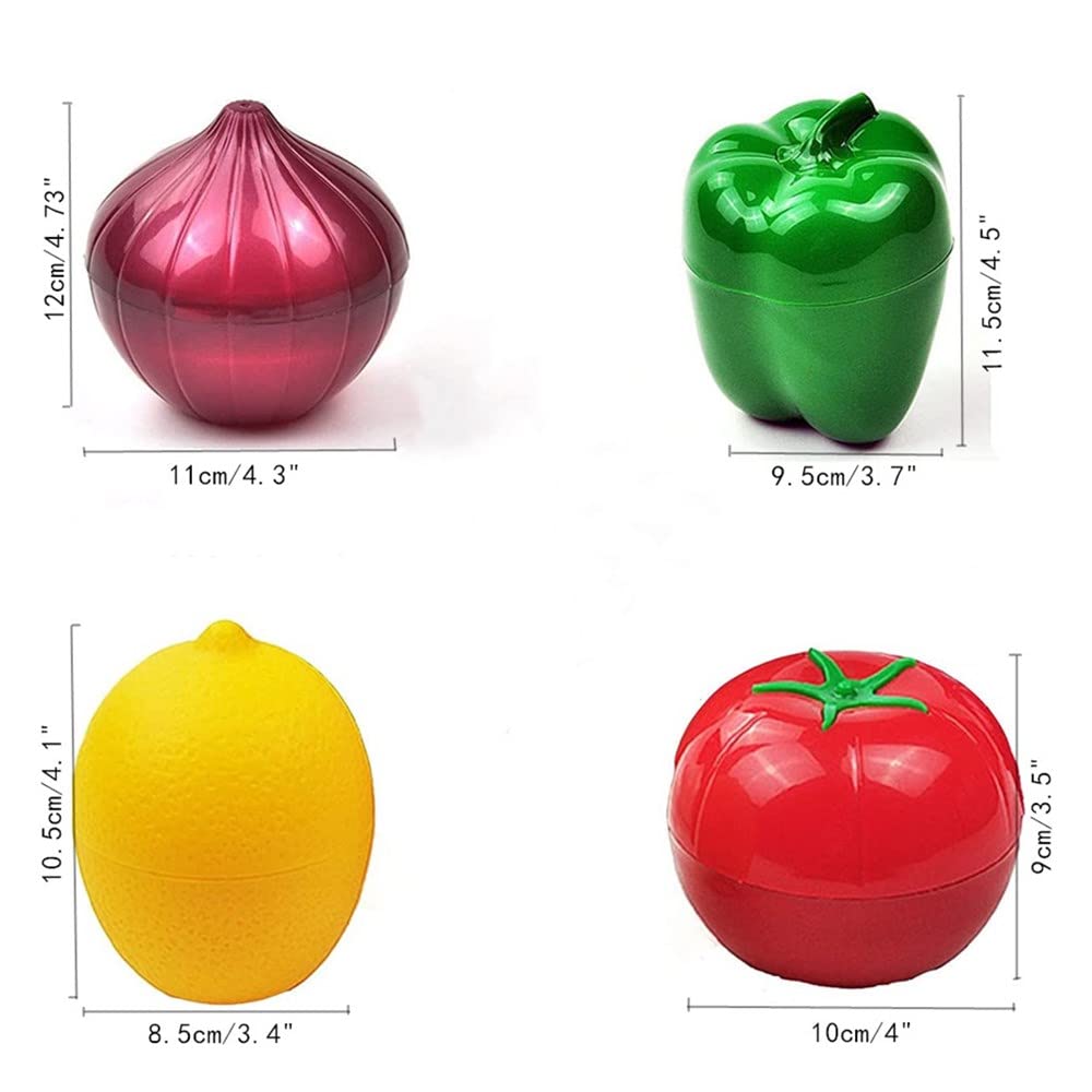 Onion, Tomato, Lemon, Green Pepper 4 Pcs Fruit And Vegetable Shaped Food Saver Storage,Reusable Siliconerefrigerator Box Storage