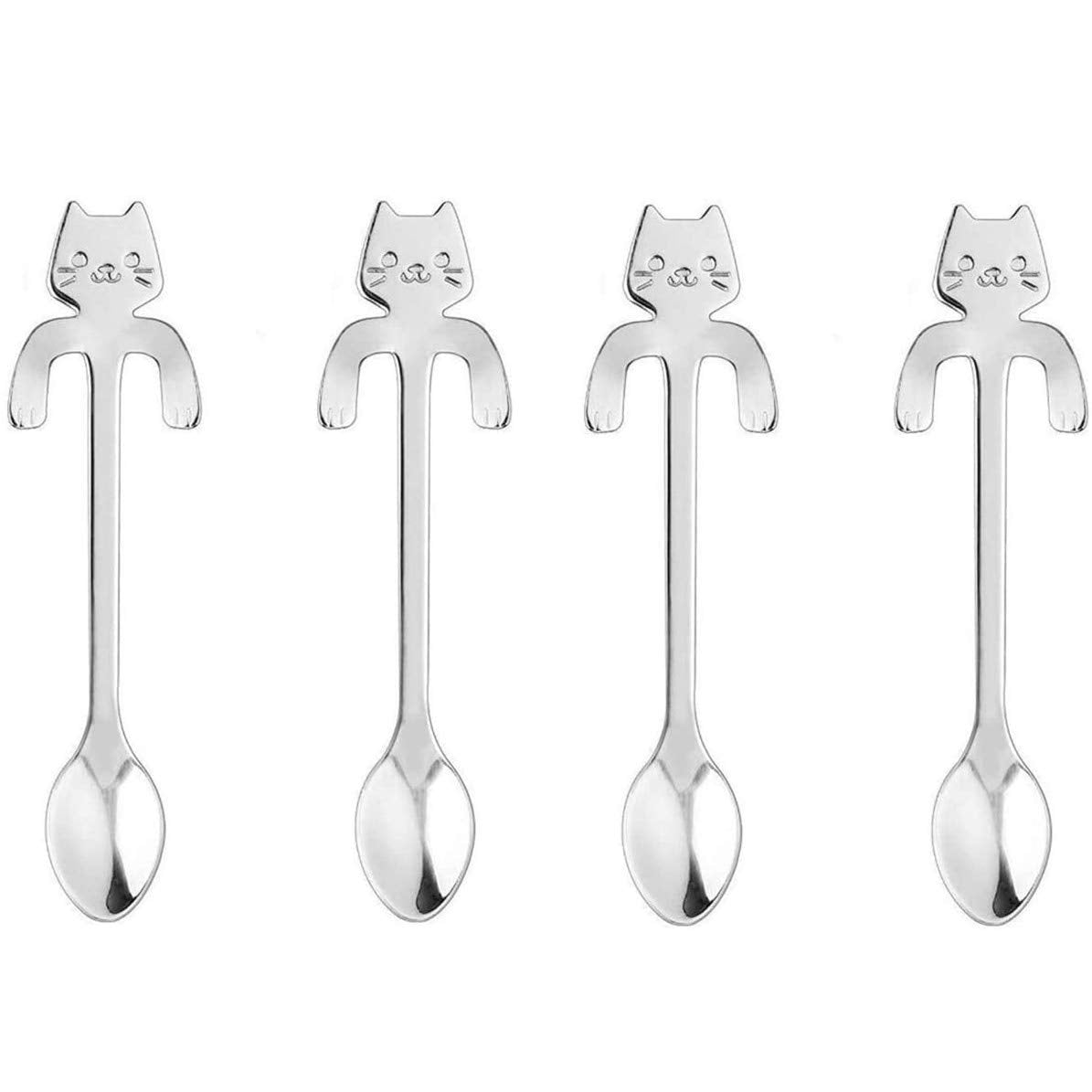 20Pcs Stainless Steel Cute Mini Cat Spoon For Tea, Coffee, Dessert, Sugar, Ice Cream, Etc (11.5Cm/4.5Inch)