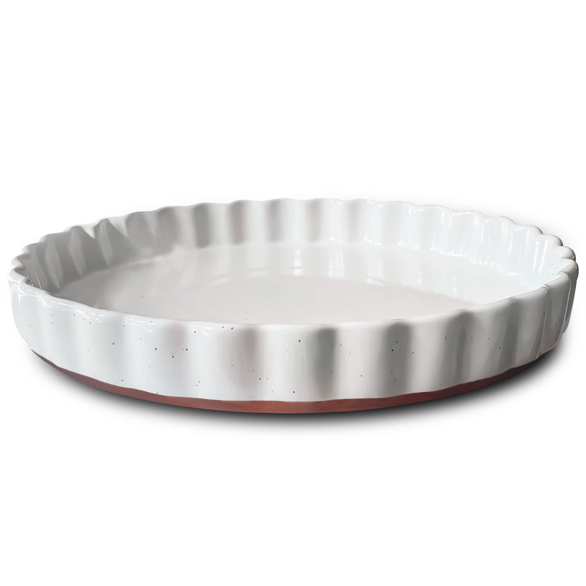 Mora Ceramic Tart Pan, 9.5 Inch Large Porcelain Baking Dish for Tarts, Quiche, Pie, Flan etc. Fluted Ruffled Edge, Oven, Microwa