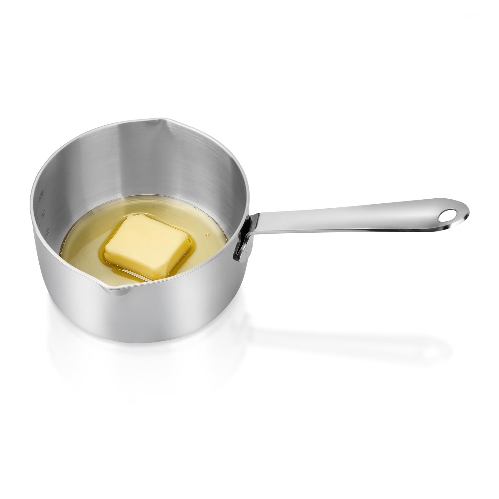 TriPly Stainless Steel Butter Warmer Pot, 16.9 Oz (500 ml) Sauce Pan with Dual Pour Spouts, Saucepan Milk Pots for Stove Top In