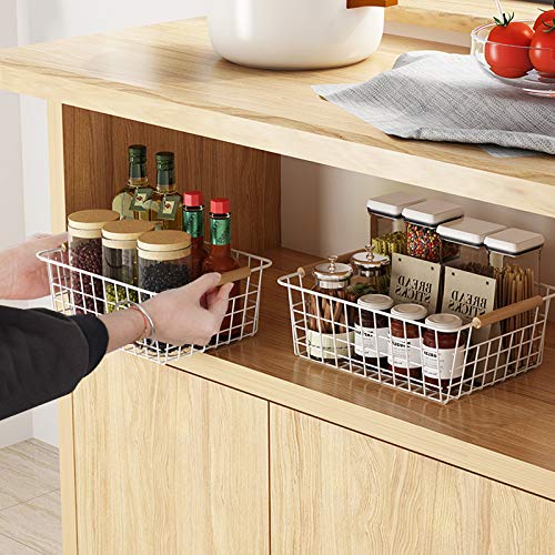 Lelecat White Wire Baskets With Handles Wire Storage Organizer Baskets For Kitchen, Household Refrigerator For Cabinets, Pantry,