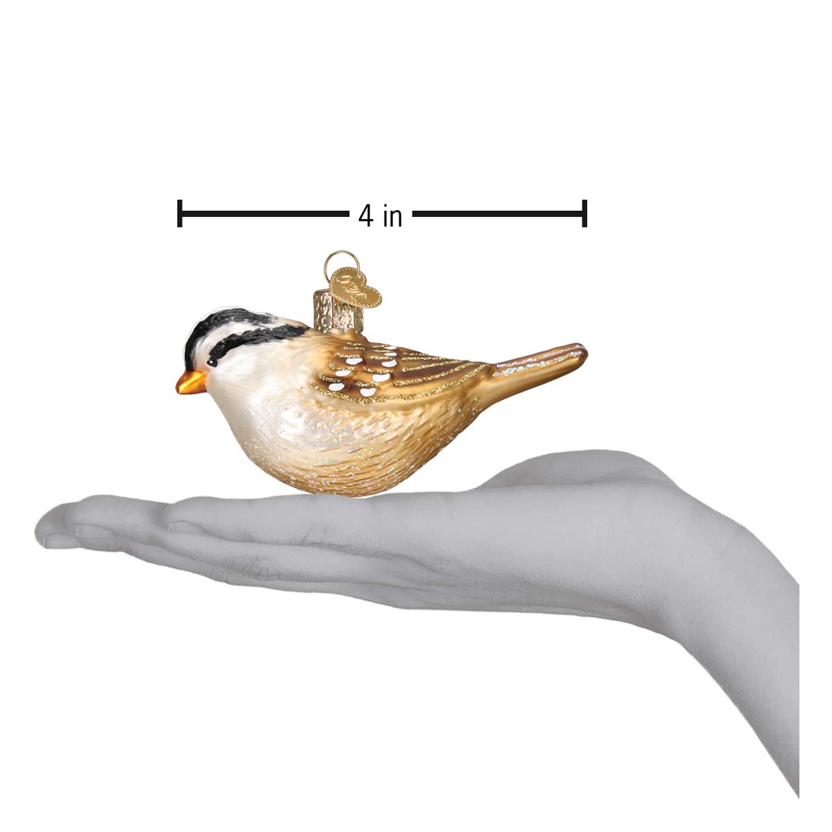 Old World Christmas White-Crowned Sparrow Glass Blown Ornament for Christmas Tree, Handcrafted Holiday Decoration, Bird Watcher