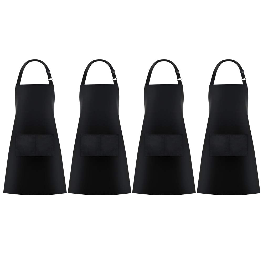 Jubatus 4 Pack Bib Aprons With 2 Pockets Cooking Chef Kitchen Apron For Women Men, Black