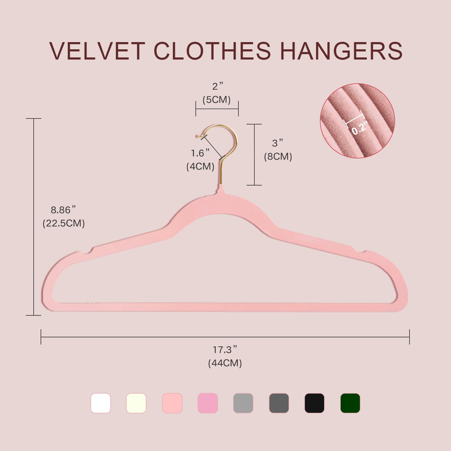 Wellong 36 Packs Velvet Clothes Hangers, 17.3 Inches Non-Slip Skirt Hangers, Sturdy Dresses Hangers With Shoulder Notches, Space