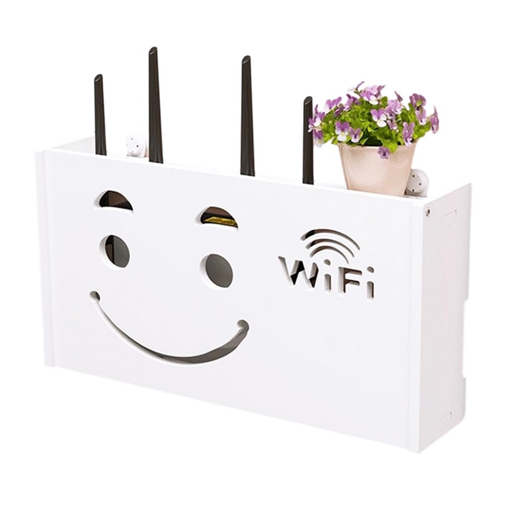 Supvox WallMount Router Holder Box, Fashion Cutout Smiley Face Storage For Wifi Routers & Tv SetTop Boxes, NoDrill, 38X8.5X20