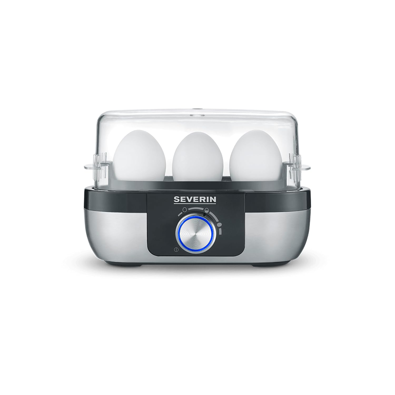SEVERIN Egg cooker for 3 eggs with electronic control of cooking time, incl. measuring cup with egg pastes, egg cooker for ideal
