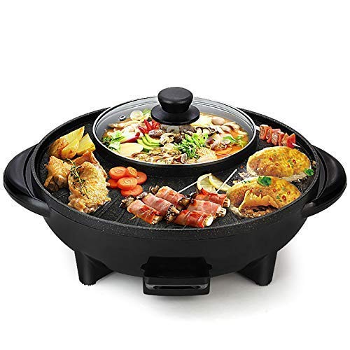 Jeny Smokeless Double Layer Household Electric Baking Pan, 2 In 1 Multifunctional Nonstick Electric Bbq Raclette Hotpot, Glass L