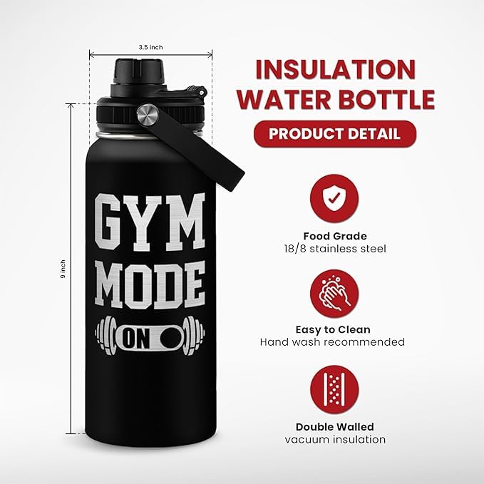 Gym Insulated Engraved Stainless Steel Water Bottle 32oz, Vacuum Chug Lid Travel Tumbler For Men Friends Dad Gymer Trainer, Gym