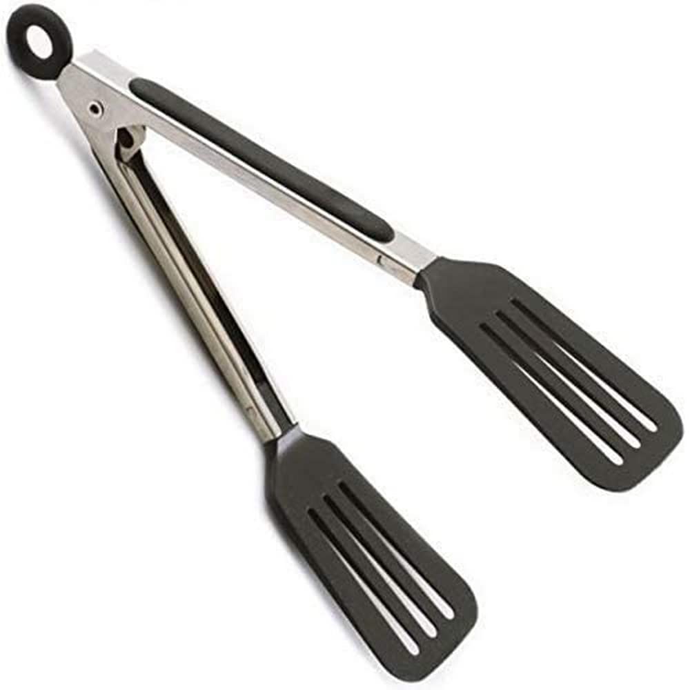 Norpro 8'' Stainless Steel Mini Slotted Spatula Locking Serving Tongs