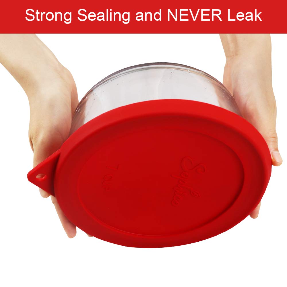 Sophico Sophico Round Silicone Storage Cover Lids Replacement for Anchor Hocking and Pyrex 7402-PC 6/7 Cup Glass Bowls (Container not Included) (Red-Orange  4 pack)