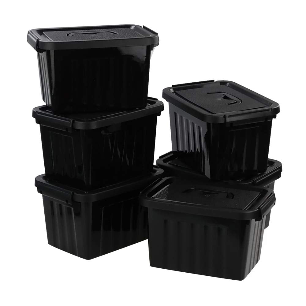 Qqbine 6 Quart Black Plastic Storage Latching Box Bin With Handles, 6 Packs