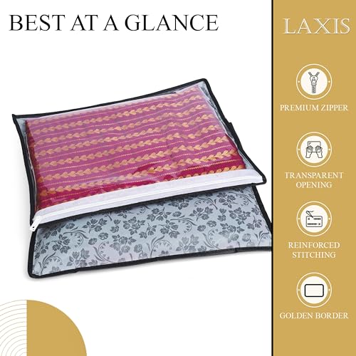 Homfil Brand - Laxis Non-Woven Printed Single Saree Cover, Saree Bag Pack Of 10Pcs, Transparent Saree Covers With Zip, Saree Cov