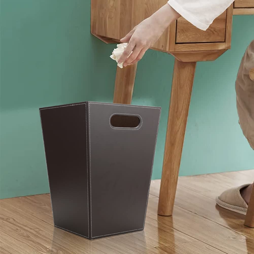 Kingfom Classic Pu Leather Trash Can Wastebasket, Garbage Container Bin With Handles For Bathrooms, Powder Rooms, Kitchens, Home