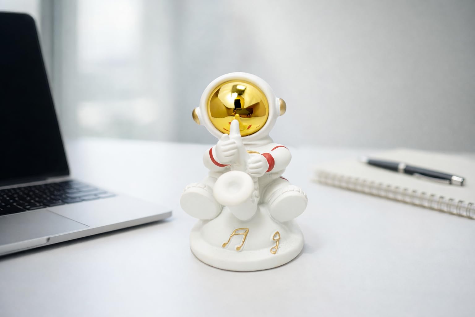 Astronaut Musician Resin Showpiece Figurine With Golden Helmet | Mini Space Theme Decorative Idol For Desk Table Office Shelf | 