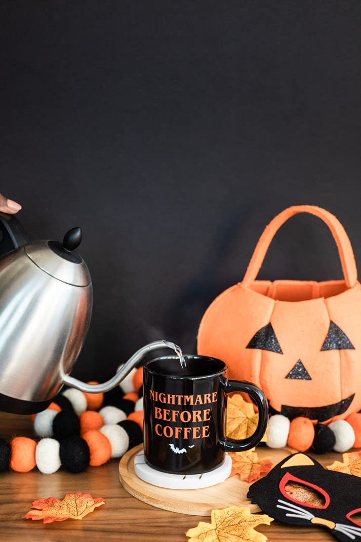 Pearhead Nightmare Before Coffee Ceramic Mug - Large 16oz Black Double-Sided Halloween Cup, Fun Fall Tea and Coffee Drinkware, S