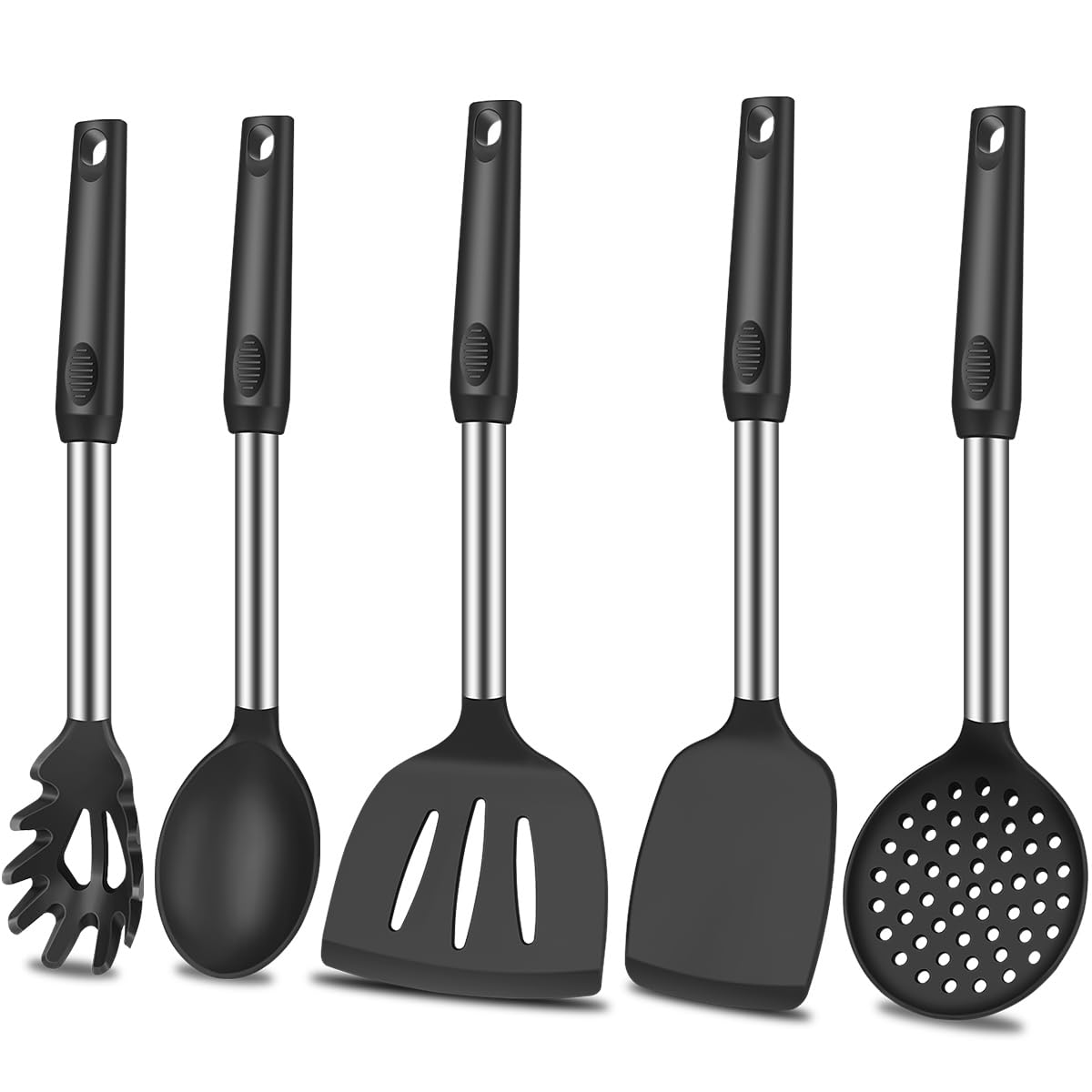 Klaqqed 5Pcs Silicone Spatula Heat Resistant Long Large Spatulas Set For Nonstick Cookware, Rubber Pancake Fish Turner Spatula F