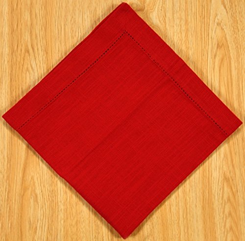 Gfi Linen Clubs 100% Cotton Slub Linen Look Metered Corner Hemstitch Napkin,Set Of 6 (Red, 18''X18'')