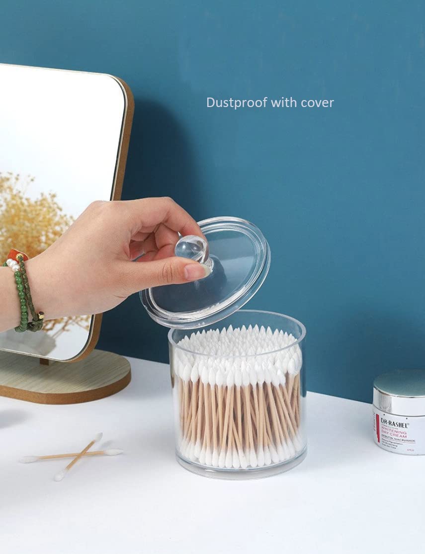 2Pcs Transparent Acrylic Qtip Holder Cotton Swab Organizer Bathroom Canister Storage Organization Makeup Organizer With Lid For