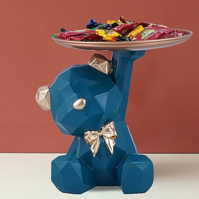 Zart Blue Bear Shaped Serving Platter, Decorative Candy Tray For Parties, Birthdays And Home Decor