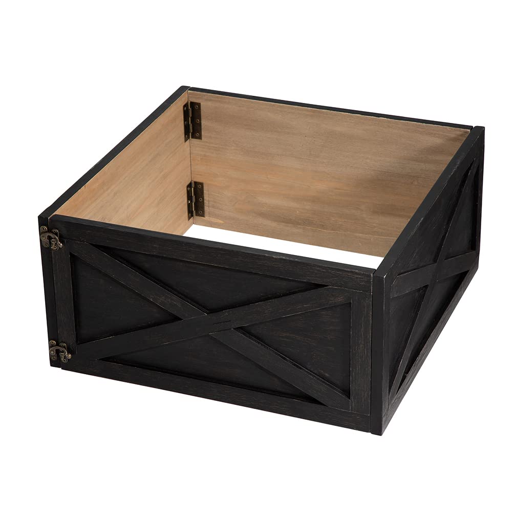 Glitzhome Christmas Tree Collar, 22 L Farmhouse Wooden Black Tree Collar Tree Base Cover, Decorative Christmas Tree Collar for 7